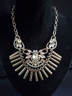 Rockbox Gold-Tone Fringe Necklace with Champagne and Pale Blue Accents
